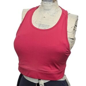 Fabletics Womens Medium Longline Sports Bra‎ Pink Mesh Racerback Crop Top